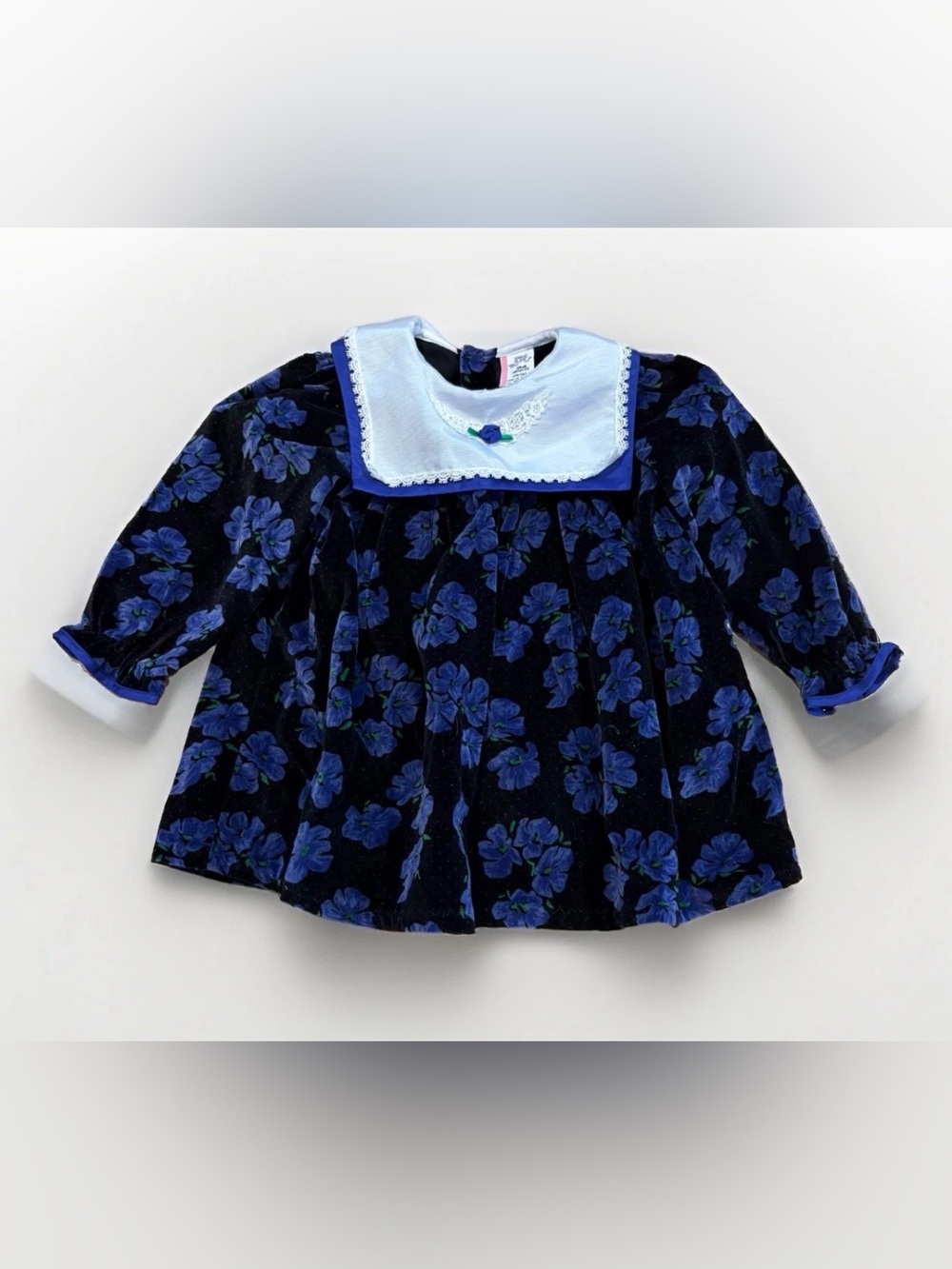 Vintage Toddler Baby Dress Velvet 90s 80s Size 24 months Collared Purple Flowers